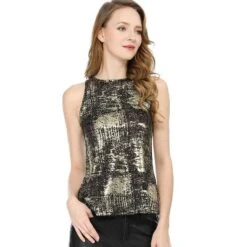 Allegra K Women's Party Shiny Sleeveless Club Metallic Tank Top