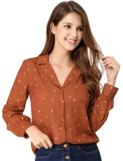 Allegra K Women's Heart Polka Dots Button Up Notched Lapel V Neck Shirts -Women Clothing Sale GUEST 008bb96d c9c7 444c 8e9b 017b3751e562