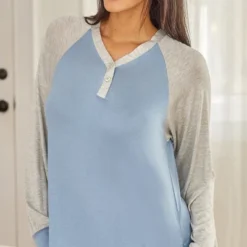 Women's Soft Knit Nightgown, Full Length Long Henley Night Shirt Pajama Top With Pockets -Women Clothing Sale GUEST 02541c8b 6db8 451b 8db8 52f6baa4e644