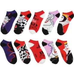 Disney Villains Socks Womens' 5 Pack Ankle No Show Socks Multicoloured
