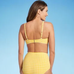 Women's Textured Gingham Triangle Bikini Top - Kona Sol™ Yellow