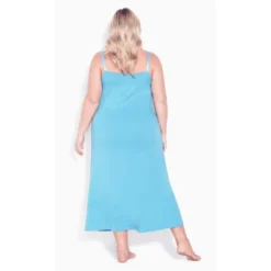 Women's Plus Size Lace Trim Maxi Sleep Dress - Milky Blue | AVENUE