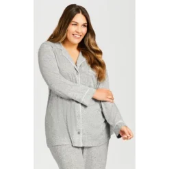 Women's Plus Size Hacci Button Top - Gray | AVENUE -Women Clothing Sale GUEST 07e5c146 97d6 46da af3f 7f04f13010d8