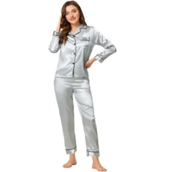 Allegra K Women's Satin Button Down Sleepshirt With Pants Halloween Pajama Set -Women Clothing Sale GUEST 0817a298 b5ca 4d00 939f 00573db3453b