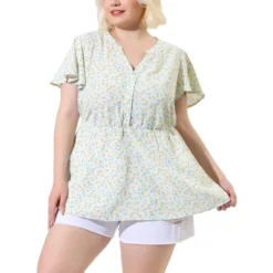 Agnes Orinda Women's Plus Size Peplum V Neck Smocked Waist Floral Chiffon Blouse -Women Clothing Sale GUEST 08f8a4a2 9027 47b7 8a3f f01c9e44df53
