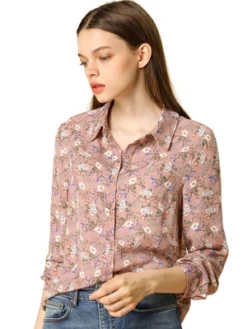 Allegra K Women's Point Collar Long Sleeve Button Down Floral Shirt -Women Clothing Sale GUEST 09aeda35 687f 4a70 9746 9607c1c5e48f