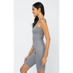90 Degree By Reflex Womens Ribbed Seamless Highline V-Neck Tank And Ribbed Seamless 7" Bike Short Set