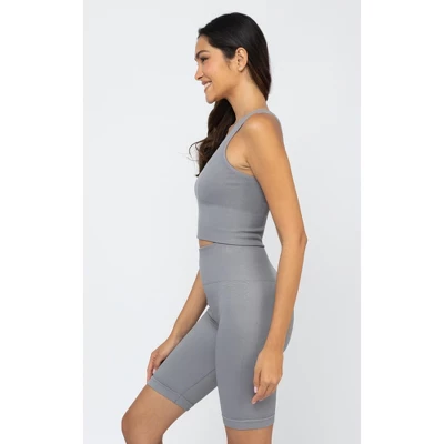 90 Degree By Reflex Womens Ribbed Seamless Highline V-Neck Tank And Ribbed Seamless 7" Bike Short Set 1 90 Degree By Reflex Womens Ribbed Seamless Highline V-Neck Tank And Ribbed Seamless 7" Bike Short Set