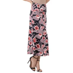 24seven Comfort Apparel Womens Black And Red Floral Maxi Skirt