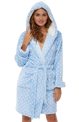 Women's Classic Plush Hooded Robe, Short Fleece Plaid Bathrobe With Hood 5 Women's Classic Plush Hooded Robe, Short Fleece Plaid Bathrobe With Hood - Image 5