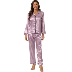 Allegra K Women's Satin Button Down Sleepshirt With Pants Halloween Pajama Set -Women Clothing Sale GUEST 101377c3 6889 4f91 96a5 1a23f3fcaa84