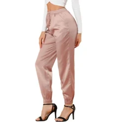 Allegra K Women's Drawstring Elastic Waist Athleisure Pants Ankle Length Satin Joggers With Pocket -Women Clothing Sale GUEST 120d7edc f0cc 446e bbff d9225fafe01e