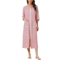 Cheibear Women's Zip Front Robe 3/4 Sleeve Striped Long Bathrobe Dress Pajama -Women Clothing Sale GUEST 12656847 42ac 4ff4 a0e5 1abd415d0509