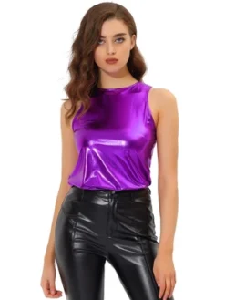 Allegra K Women's Party Shiny Sleeveless Club Metallic Tank Top -Women Clothing Sale GUEST 1299e354 1611 4756 8527 9eca5ad3025a