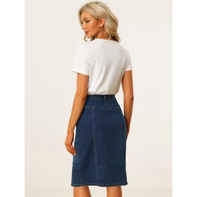 Allegra K Women's Button Decor Side Slit Slash Pocket Midi Denim Skirt 2 Allegra K Women's Button Decor Side Slit Slash Pocket Midi Denim Skirt - Image 2