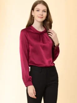 Allegra K Women's Ruched Long Sleeve Office Work Satin Blouses -Women Clothing Sale GUEST 145f9eb3 984e 4138 9519 3752270a3845