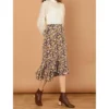 Allegra K Women's Summer Floral Elastic Waist High Low Ruffle Hem Midi Skirts