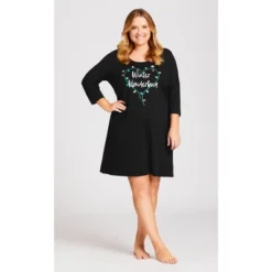 Women's Plus Size Winter Sleep Shirt - Black | AVENUE -Women Clothing Sale GUEST 15d17924 cfd2 45be a4ee 94727eabb81c