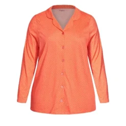 Women's Plus Size Button Print Sleep Top - Peach Spot | AVENUE -Women Clothing Sale GUEST 1638e22d 29fb 4663 9920 464b5a8c93c5