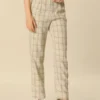 Allegra K Women's Plaid Elastic Waist Casual Work Office Long Trousers