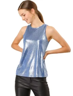 Allegra K Women's Party Shiny Sleeveless Club Metallic Tank Top -Women Clothing Sale GUEST 1822fcdb 5f3d 4c6d 941f 0f73208bd062
