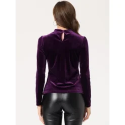 Allegra K Women's Casual Velvet Long Sleeve Choker Neck Heart Dots Mesh Panel Top -Women Clothing Sale GUEST 18da4354 0cfa 424e a3b5 1d790bffcdbc