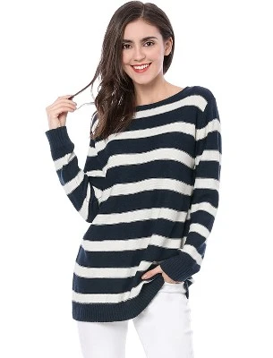 Allegra K Women Long Sleeves Drop Shoulder Loose Striped Sweater 10 Allegra K Women Long Sleeves Drop Shoulder Loose Striped Sweater - Image 10