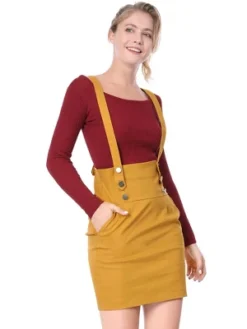Allegra K Women's Button Decor High Waist Straight Braces Suspender Skirt -Women Clothing Sale GUEST 1a30bf84 e5d5 4fd2 a738 a1074813f36c