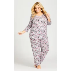 Women's Plus Size Snowman Hacci V Neck Sleep Top - Gray | AVENUE