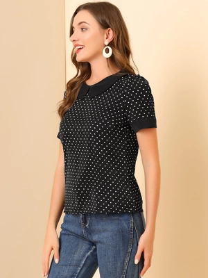 Allegra K Women's Peter Pan Collar Vintage Polka Dots Blouses 3 Allegra K Women's Peter Pan Collar Vintage Polka Dots Blouses - Image 3