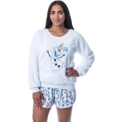 Disney Womens' Frozen Olaf Chill Mode Sweater And Shorts Sleep Pajama Set White 5 Disney Womens' Frozen Olaf Chill Mode Sweater And Shorts Sleep Pajama Set White - Image 5