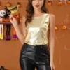 Allegra K Women's U Neck Stretchy Slim Fit Shiny Sparkly Metallic Tank Top