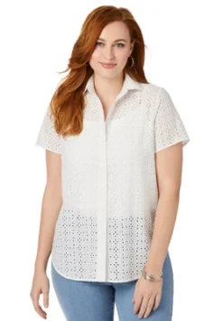 Jessica London Women’s Plus Size Eyelet Short Sleeve Shirt -Women Clothing Sale GUEST 1cd379b5 f1ab 40ae b062 133ec96d202c