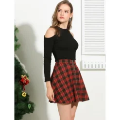 Allegra K Women's Plaid A-Line Zip Up High Waisted Skater Skirt