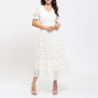 August Sky Women's Lace Overlay Midi Dress 2 August Sky Women's Lace Overlay Midi Dress - Image 2