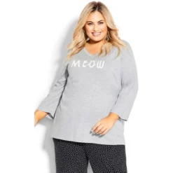 Women's Plus Size Meow Sleep Top - Gray | AVENUE -Women Clothing Sale GUEST 21ed091c 394a 4cf9 847d 634e5ea577ba