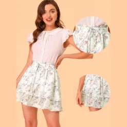 Allegra K Women's Floral Printed A-Line Chiffon Layered Mini Skirt