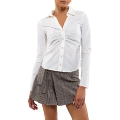 August Sky Women's Solid Shirred Button-Down Top 8 August Sky Women's Solid Shirred Button-Down Top -Women Clothing Sale GUEST 2285a123 8a9f 4b26 a28a 6257394091c1