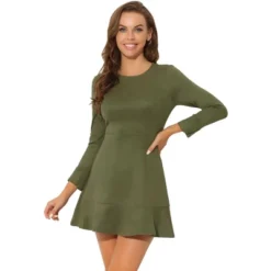 Allegra K Women's Faux Suede Crew Neck Long Sleeve Ruffled Hem Mini Dress -Women Clothing Sale GUEST 2317fab1 9d3d 4947 b7f9 13397176b3c1