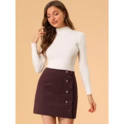 Allegra K Women's Corduroy Vintage Button Decor Ruffled Trim High Waist Mini Skirt -Women Clothing Sale GUEST 2373f260 a69c 4096 af3a 6ee058c82919