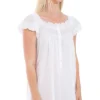 Women's Cotton Victorian Nightgown, Katelyn Short Sleeve Lace Trimmed Button Up Long Vintage Night Dress Gown