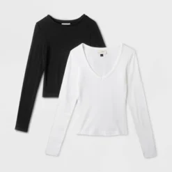 Women's 2pk Long Sleeve Shrunken Rib T-Shirt - Universal Thread™ White/Black 11 Women's 2pk Long Sleeve Shrunken Rib T-Shirt - Universal Thread™ White/Black -Women Clothing Sale GUEST 247dd87c 3f9f 42d2 aba2 82da81353f54