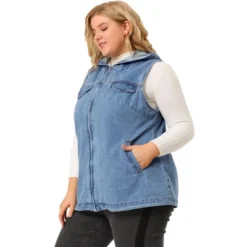 Agnes Orinda Women's Plus Size Hoodie Zipper Up Pocket Denim Sleeveless Jacket Vest -Women Clothing Sale GUEST 2534b1b2 f1f9 4509 b1ae b110f3b66b0c