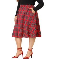 Agnes Orinda Women's Plus Size Velvet Plaid A-Line Elastic Waist Flare Skirts -Women Clothing Sale GUEST 256fbd14 b750 4159 9c5b 06ea6b504b82