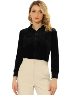 Allegra K Women's Button Down Blouse Solid Color Long Sleeve Velvet Work Shirt 11 Allegra K Women's Button Down Blouse Solid Color Long Sleeve Velvet Work Shirt -Women Clothing Sale GUEST 290d146d cd2c 4831 8ad5 c29743b4a2ea