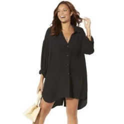 Swimsuits For All Women’s Plus Size Shea High-Low Button Front Cover Up Shirt