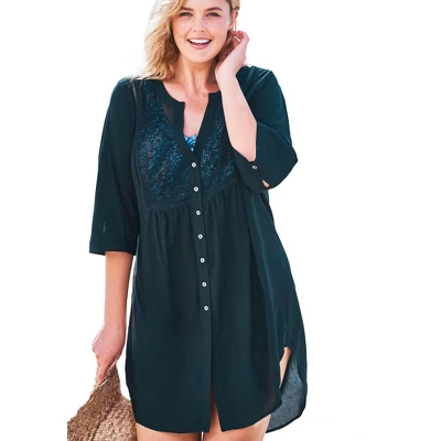 Swim 365 Women’s Plus Size Crochet-Front Cover Up 1 Swim 365 Women’s Plus Size Crochet-Front Cover Up