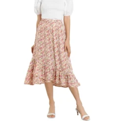 Allegra K Women's Summer Floral Elastic Waist High Low Ruffle Hem Midi Skirts -Women Clothing Sale GUEST 32831303 2399 4f5e ad10 72fa559ab553