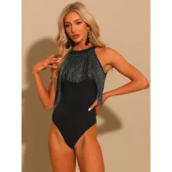 Allegra K Women's Party Neck Fringe Trim Sleeveless Halter Bodysuit -Women Clothing Sale GUEST 329e46c1 11bf 4fc4 bf19 1f2f142080c8
