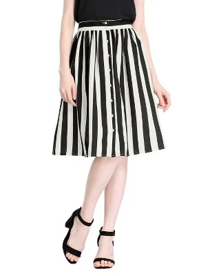 Allegra K Women's Stripes Button Front Elastic Back A-Line Midi Skirt 2 Allegra K Women's Stripes Button Front Elastic Back A-Line Midi Skirt - Image 2